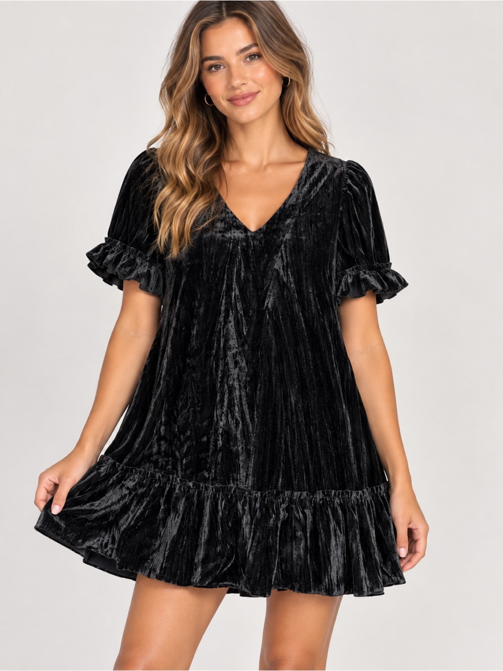 Loveriche Black Velvet Ruffle Flutter Dress Women’s L Witchy Whimsigoth Goth